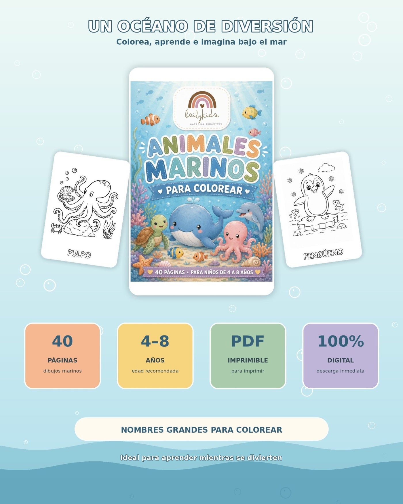 Animales Marinos para Colorear - BailyKids