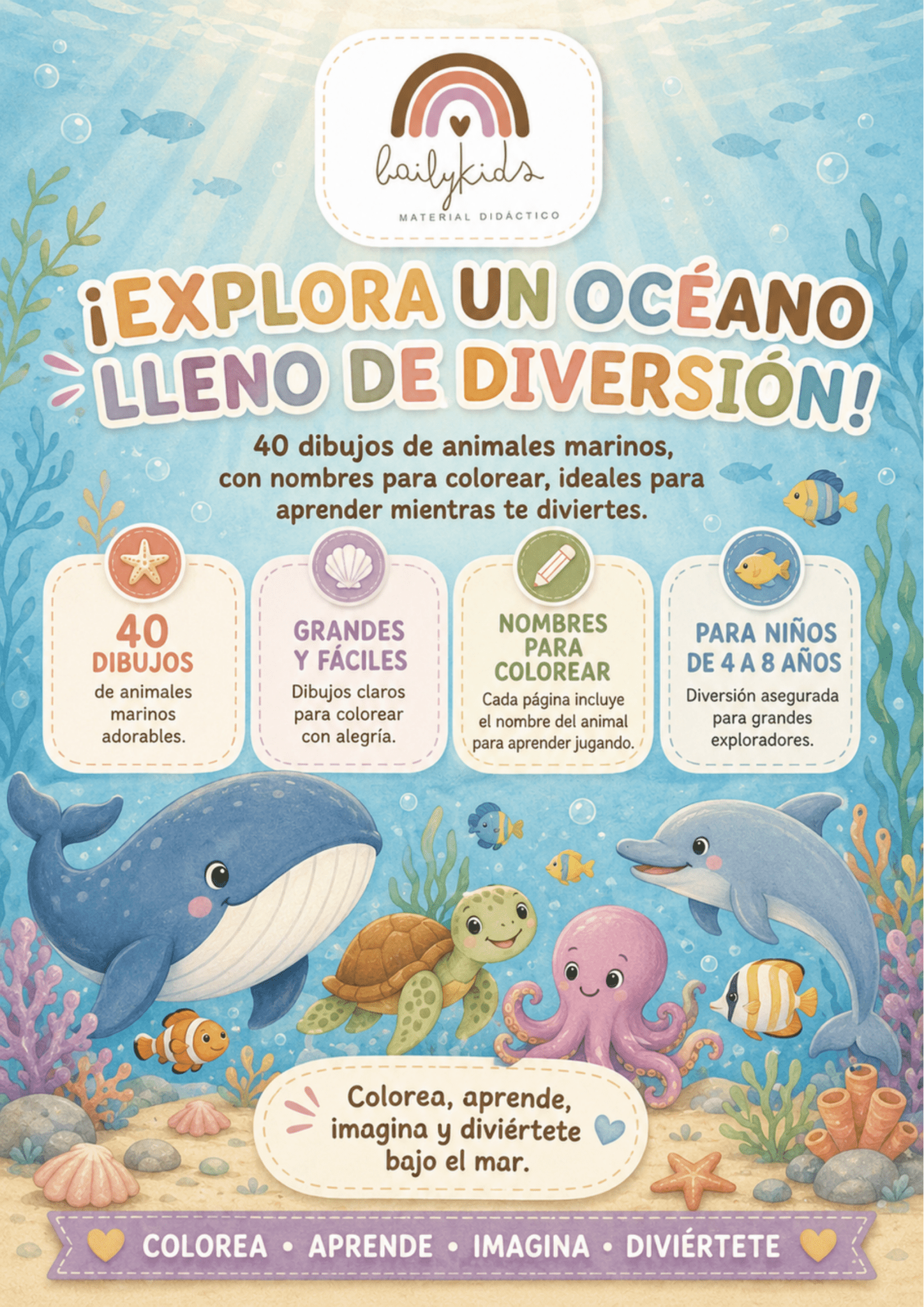 Animales Marinos para Colorear - BailyKids
