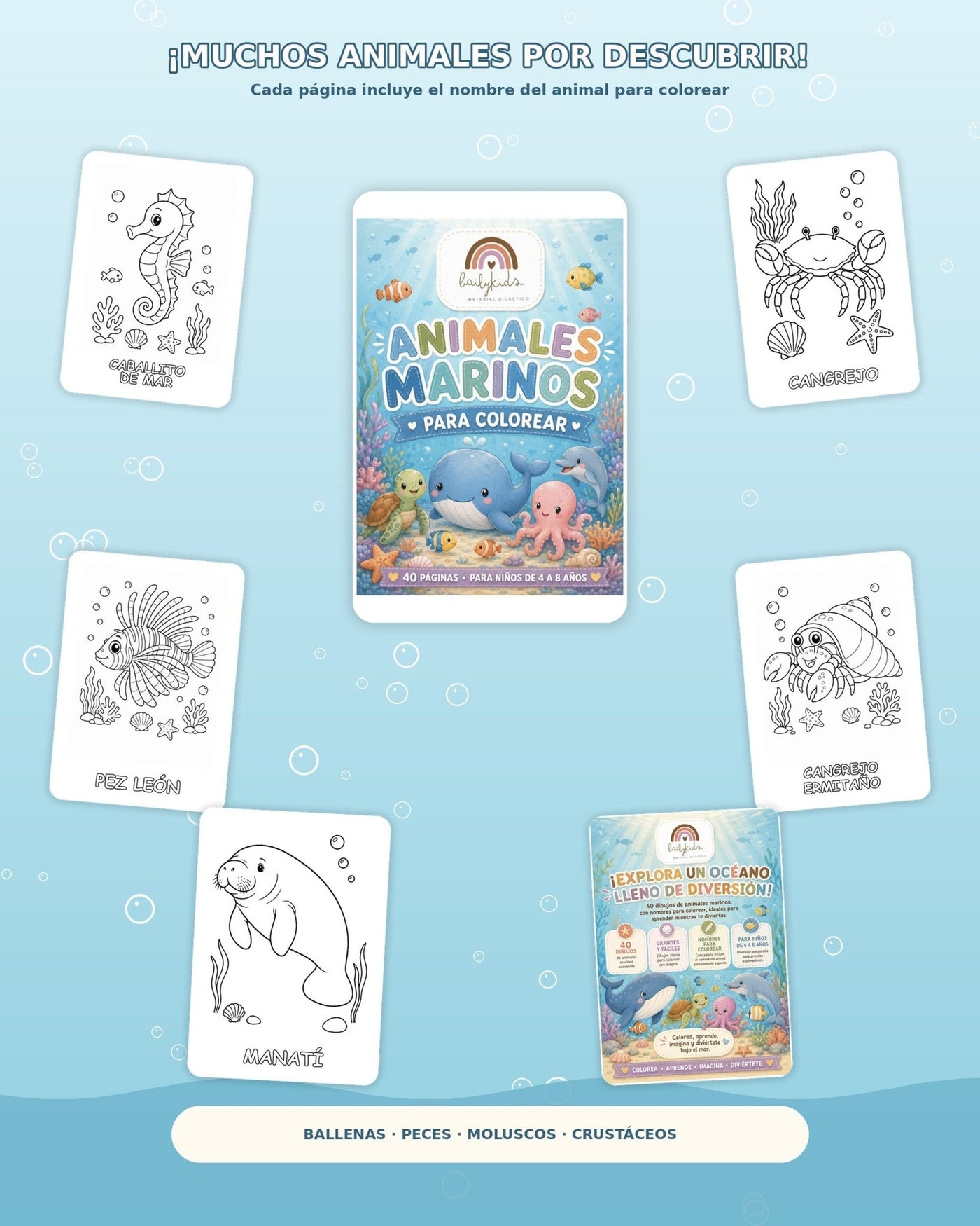Animales Marinos para Colorear - BailyKids